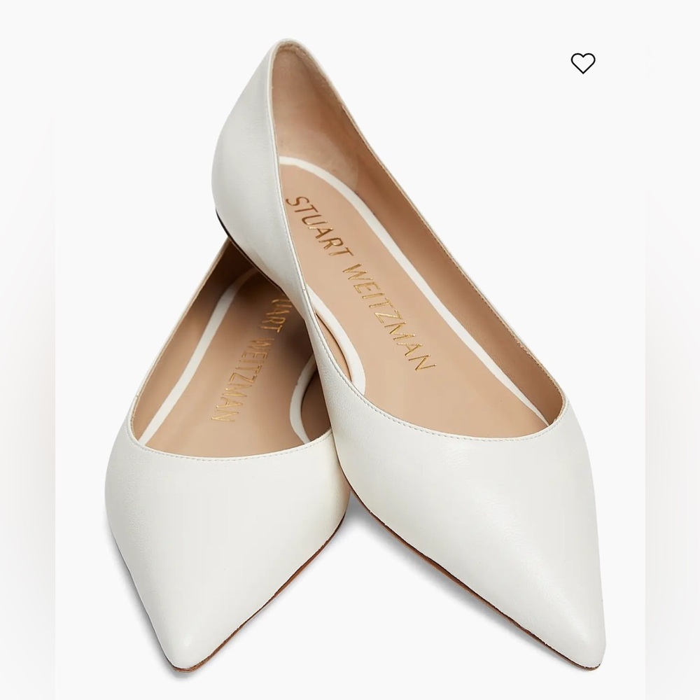 Stuart Weitzman White Pointed Toe Leather Flats